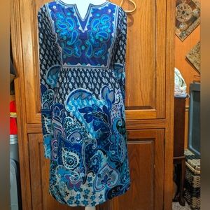 Serengeti L boho embroidered knit blue/purple long sleeve kneelength tunic dress